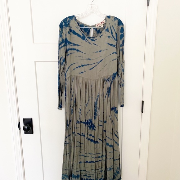 Anthropologie Dolan Left Coast Eliska Blue Tie Dye Long Sleeves Midi Sz S M - Picture 3 of 6